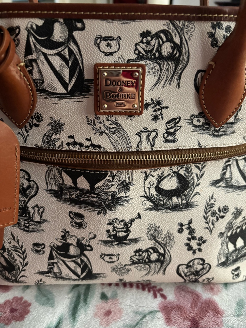 Dooney & Bourke Cream and Brown Printed Shoulder Tote